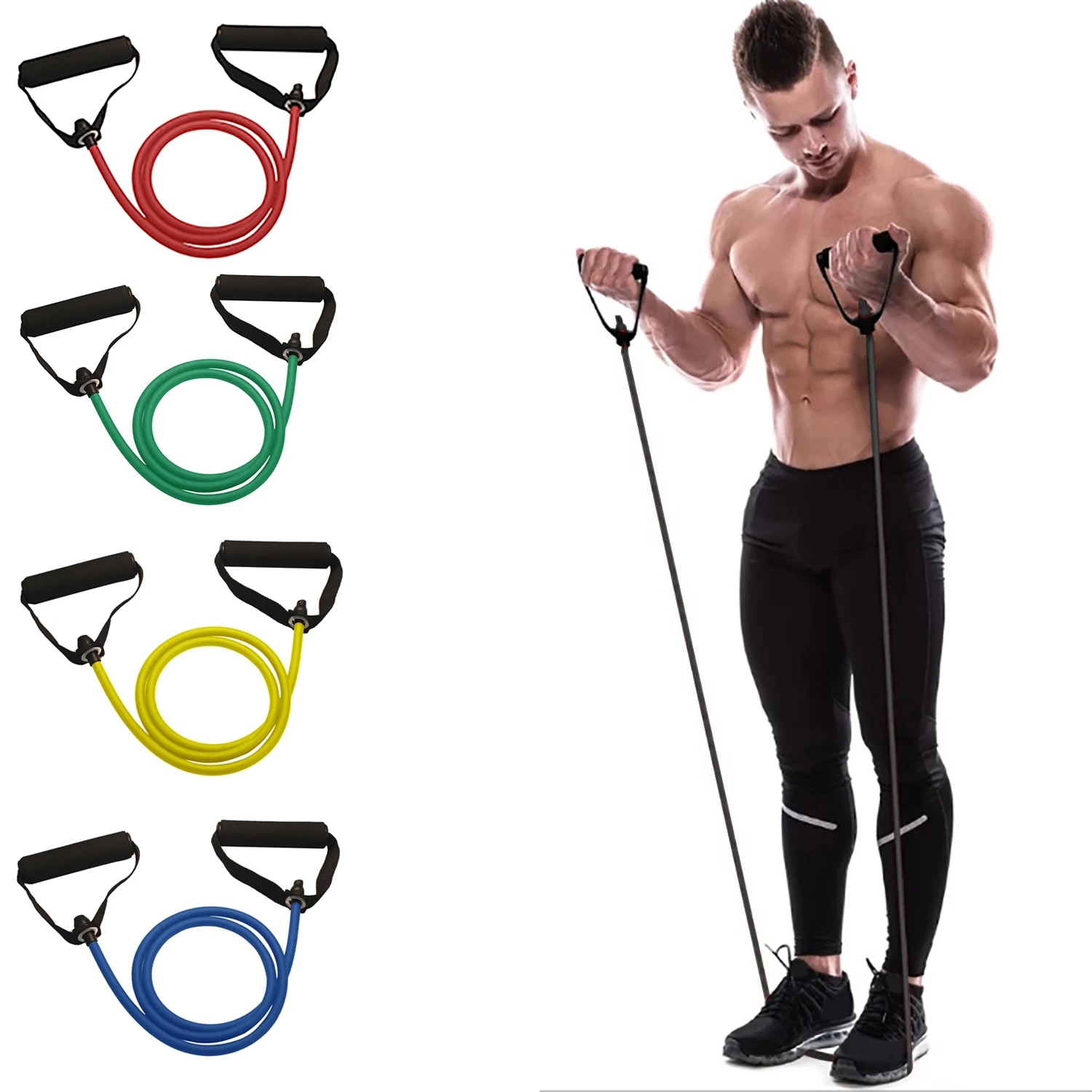 Resistance Bands Set With Handles - Saplı Direnç Bantları, Egzersiz Bantları, Erkekler