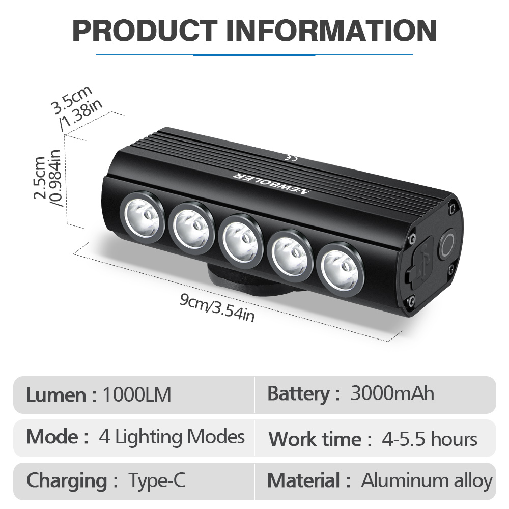 NEWBOLER bisiklet ışığı ön 100 - Rechargeable Bicycle Headlight 1000 Lumen incelemesi ve fiyatı
