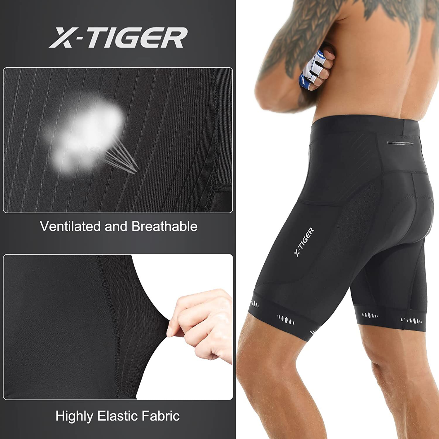 Arka cep ile X-TIGER erkekler  - Padded Cycling Shorts 5D Gel incelemesi ve fiyatı